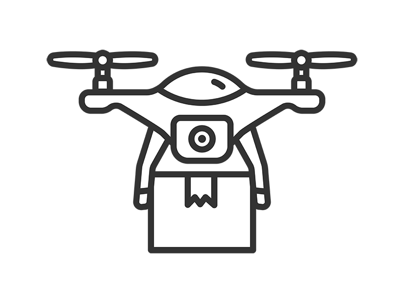 配送用ドローンのアイコン（線画）の無料イラスト｜透過PNG・商用利用OK