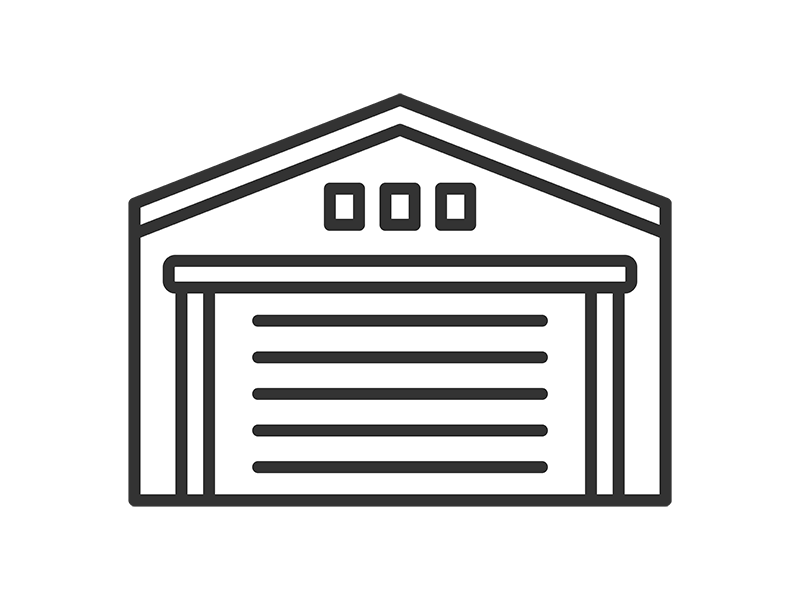 シャッターが閉まった、倉庫のアイコン（線画）の無料イラスト｜透過PNG・商用利用OK