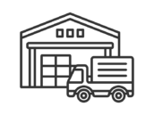 物流倉庫とトラックのアイコン（線画）の無料イラスト｜透過PNG・商用利用OK