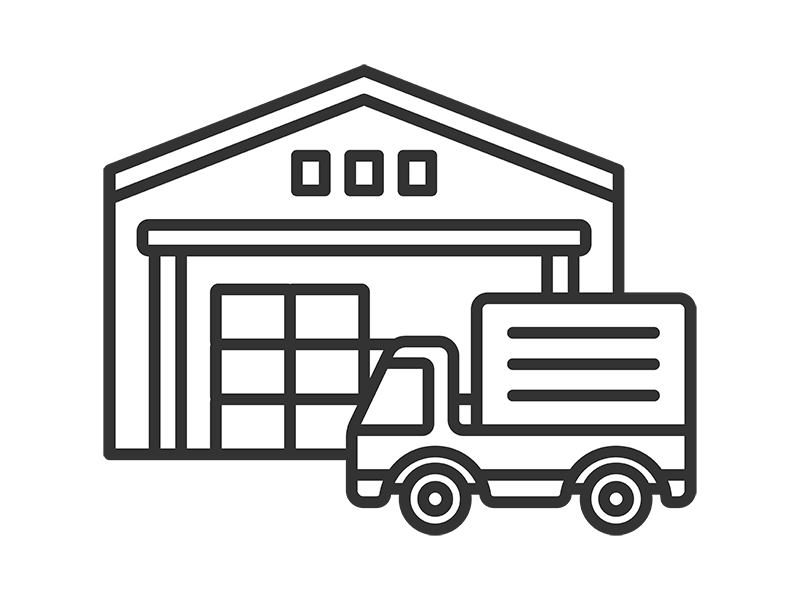 物流倉庫とトラックのアイコン（線画）の無料イラスト｜透過PNG・商用利用OK