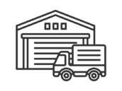 倉庫とトラックのアイコン（線画）の無料イラスト｜透過PNG・商用利用OK