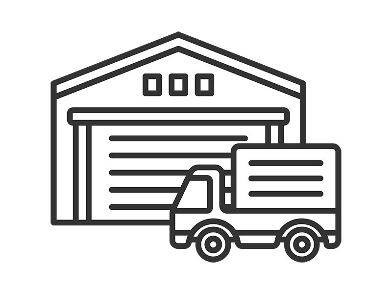 倉庫とトラックのアイコン（線画）の無料イラスト｜透過PNG・商用利用OK