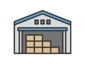 物流倉庫のアイコン（線画カラー）の無料イラスト｜透過PNG・商用利用OK