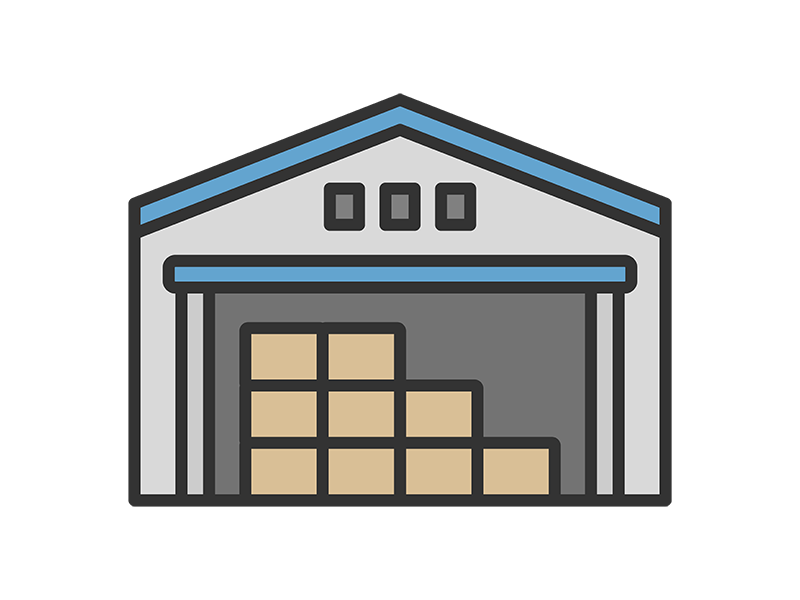 物流倉庫のアイコン（線画カラー）の無料イラスト｜透過PNG・商用利用OK