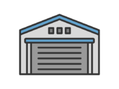 シャッターが閉まった、倉庫のアイコン（線画カラー）の無料イラスト｜透過PNG・商用利用OK