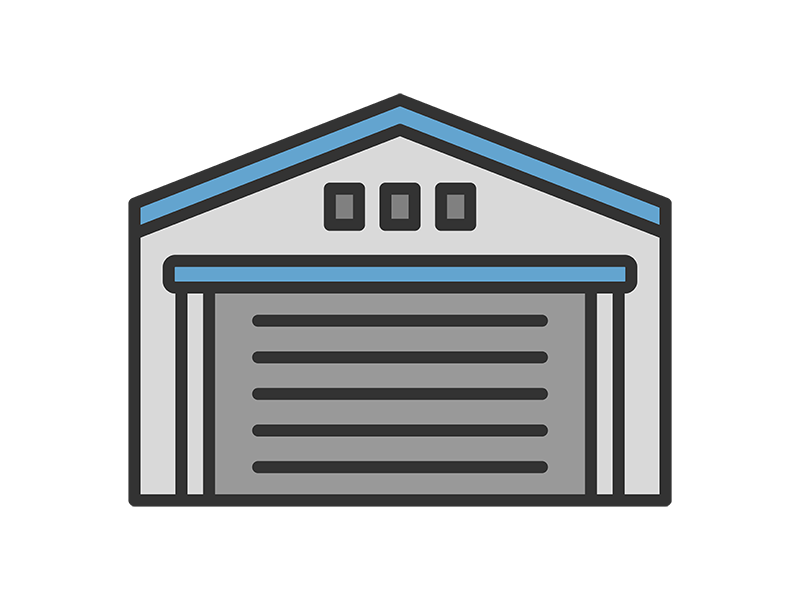 シャッターが閉まった、倉庫のアイコン（線画カラー）の無料イラスト｜透過PNG・商用利用OK