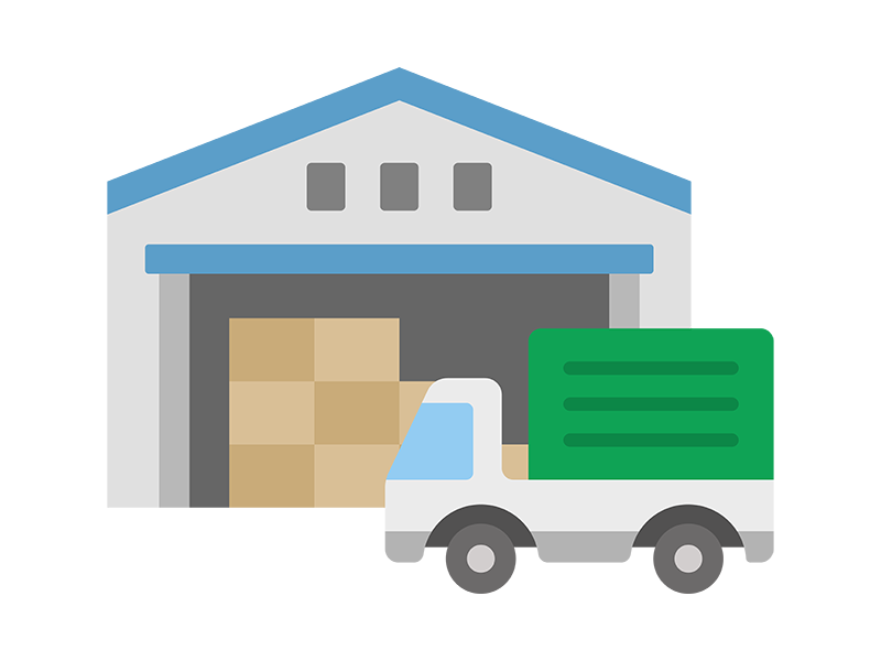 物流倉庫とトラックのアイコンの無料イラスト｜透過PNG・商用利用OK