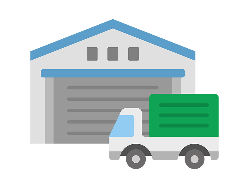 倉庫とトラックのアイコンの無料イラスト｜透過PNG・商用利用OK