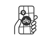 自転車での配送状況確認のアイコン（線画）の無料イラスト｜透過PNG・商用利用OK