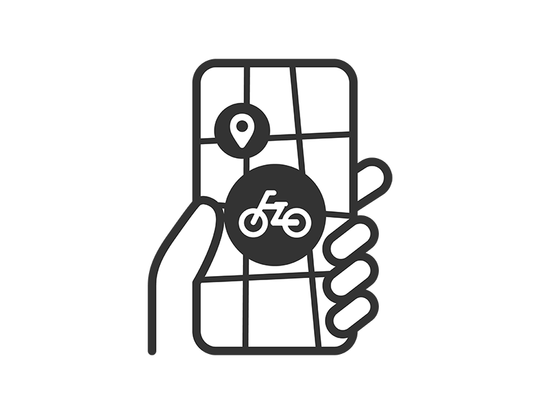 自転車での配送状況確認のアイコン（線画）の無料イラスト｜透過PNG・商用利用OK