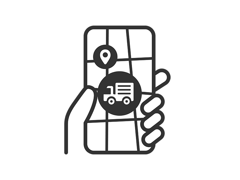 トラックでの配送状況確認のアイコン（線画）の無料イラスト｜透過PNG・商用利用OK