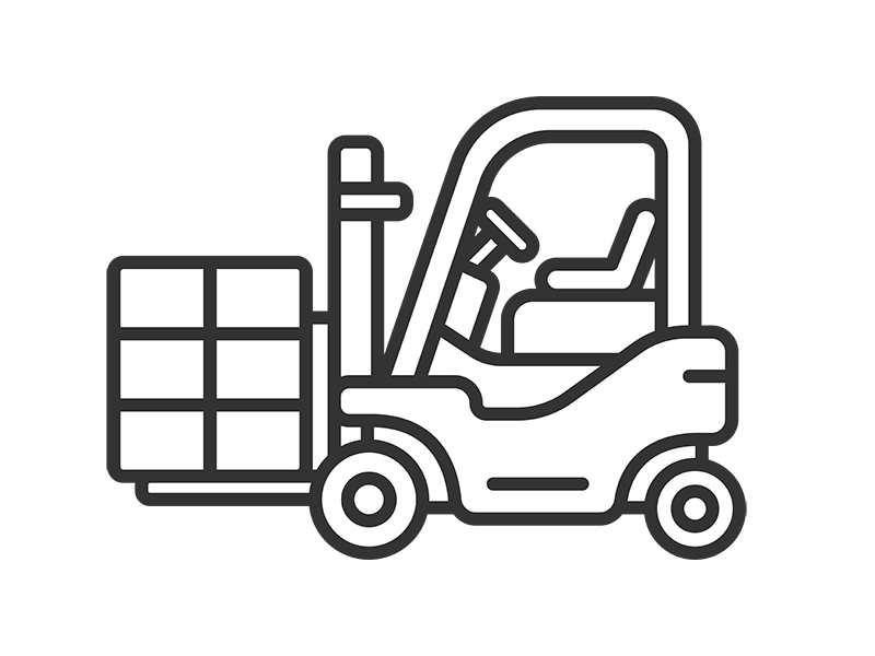 荷物を運ぶ、フォークリフトのアイコン（線画）の無料イラスト｜透過PNG・商用利用OK