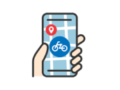 自転車での配送状況確認のアイコン（線画カラー）の無料イラスト｜透過PNG・商用利用OK