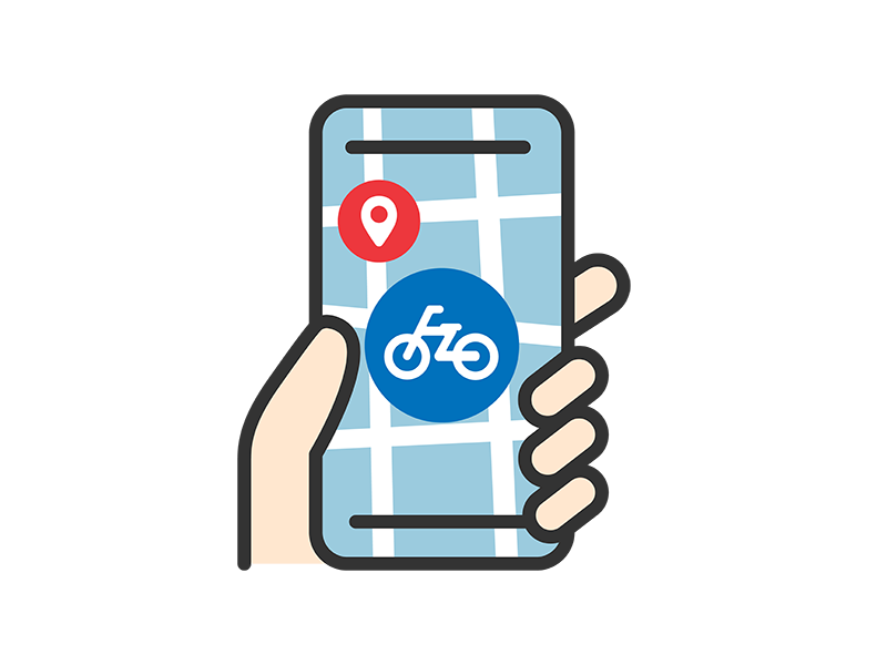 自転車での配送状況確認のアイコン（線画カラー）の無料イラスト｜透過PNG・商用利用OK