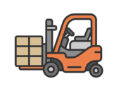 荷物を運ぶ、フォークリフトのアイコン（線画カラー）の無料イラスト｜透過PNG・商用利用OK