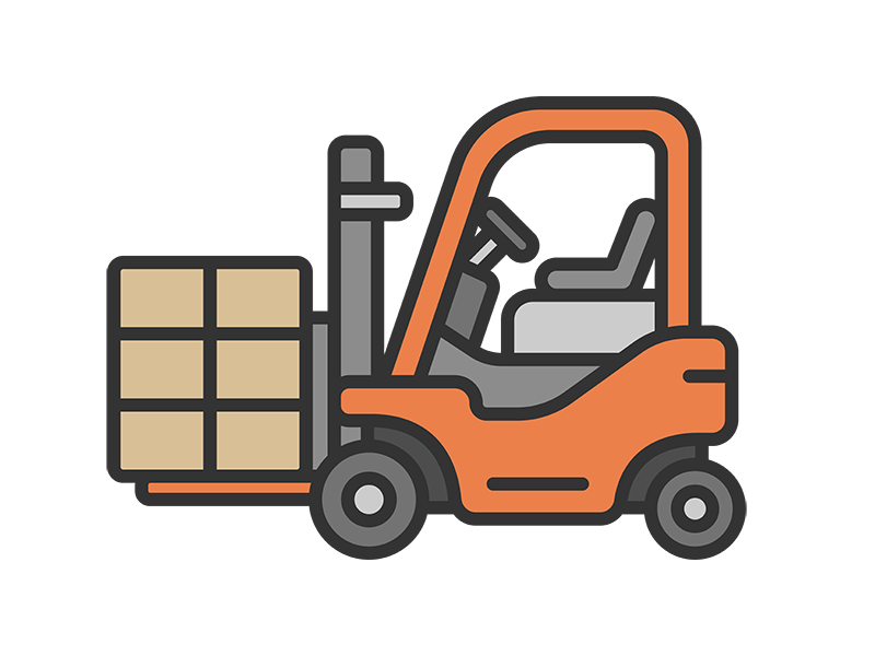 荷物を運ぶ、フォークリフトのアイコン（線画カラー）の無料イラスト｜透過PNG・商用利用OK