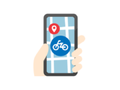 自転車での配送状況確認のアイコンの無料イラスト｜透過PNG・商用利用OK