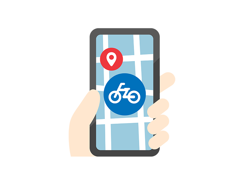 自転車での配送状況確認のアイコンの無料イラスト｜透過PNG・商用利用OK