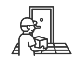 玄関先で荷物を届ける、宅配業者のアイコン（線画）の無料イラスト｜透過PNG・商用利用OK