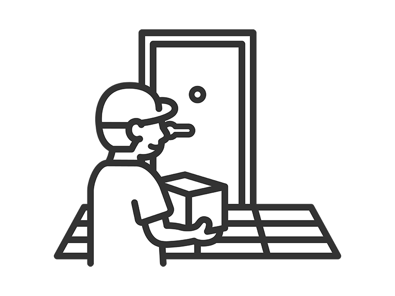 玄関先で荷物を届ける、宅配業者のアイコン（線画）の無料イラスト｜透過PNG・商用利用OK