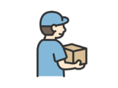 荷物を持った、宅配業者のアイコン（線画カラー）の無料イラスト｜透過PNG・商用利用OK