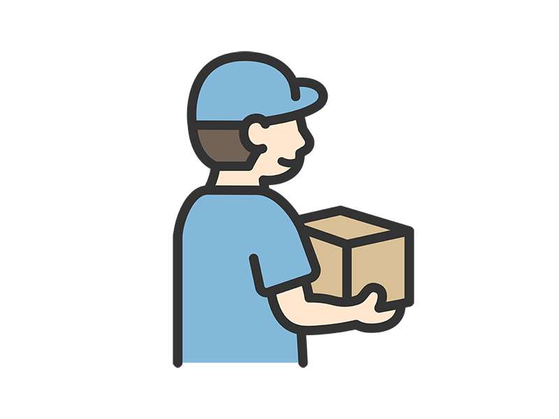 荷物を持った、宅配業者のアイコン（線画カラー）の無料イラスト｜透過PNG・商用利用OK