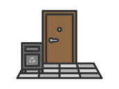 玄関先においた、宅配ボックスのアイコン（線画カラー）の無料イラスト｜透過PNG・商用利用OK