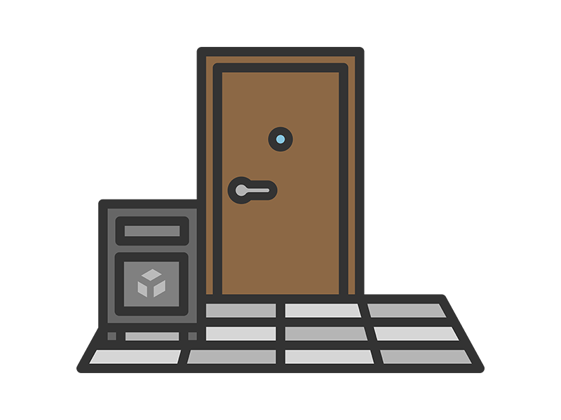 玄関先においた、宅配ボックスのアイコン（線画カラー）の無料イラスト｜透過PNG・商用利用OK