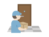 玄関先で荷物を届ける、宅配業者のアイコンの無料イラスト｜透過PNG・商用利用OK