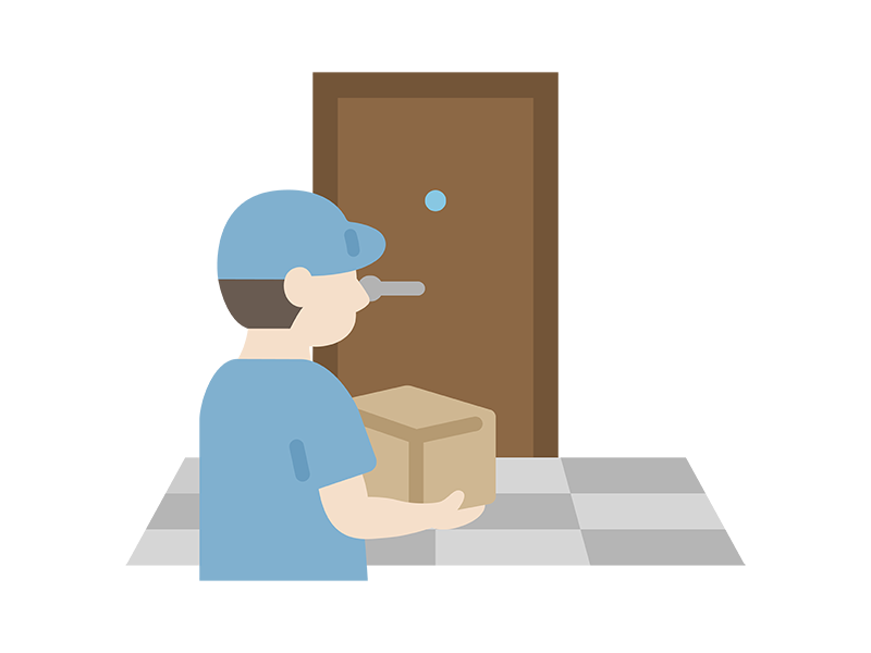玄関先で荷物を届ける、宅配業者のアイコンの無料イラスト｜透過PNG・商用利用OK