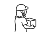 荷物を持った、女性の宅配業者のアイコン（線画）の無料イラスト｜透過PNG・商用利用OK