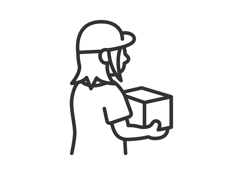 荷物を持った、女性の宅配業者のアイコン（線画）の無料イラスト｜透過PNG・商用利用OK