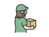 荷物を持った、女性の宅配業者のアイコン（線画カラー）の無料イラスト｜透過PNG・商用利用OK