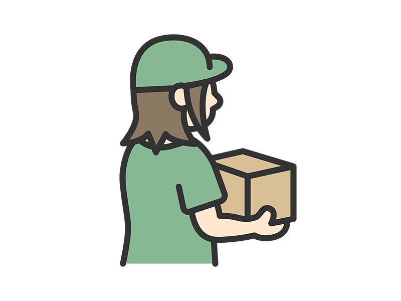 荷物を持った、女性の宅配業者のアイコン（線画カラー）の無料イラスト｜透過PNG・商用利用OK