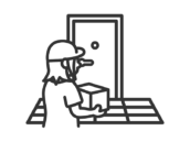 玄関先で荷物を届ける、宅配業者のアイコン（線画）の無料イラスト｜透過PNG・商用利用OK
