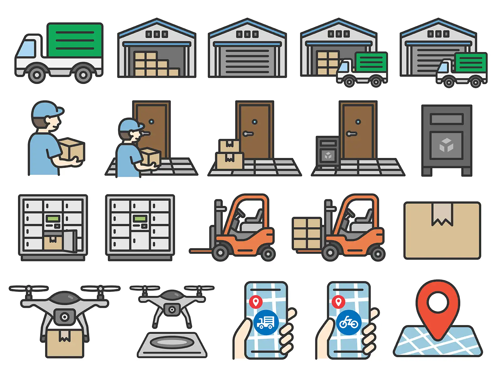 Special Feature on Logistics, Delivery, and Courier Icons (20 Types) for Commercial Use with Free Downloads