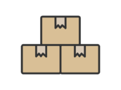 積み重ねた、梱包された段ボールのアイコン（線画カラー）の無料イラスト｜透過PNG・商用利用OK