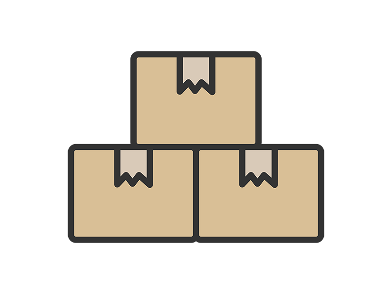 積み重ねた、梱包された段ボールのアイコン（線画カラー）の無料イラスト｜透過PNG・商用利用OK
