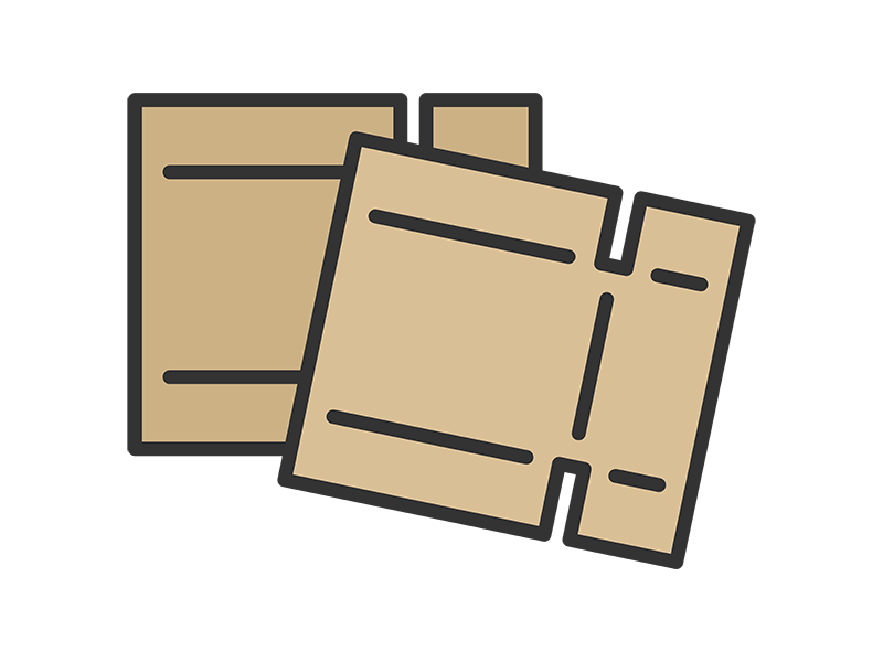 組み立て前の、段ボールのアイコン（線画カラー）の無料イラスト｜透過PNG・商用利用OK