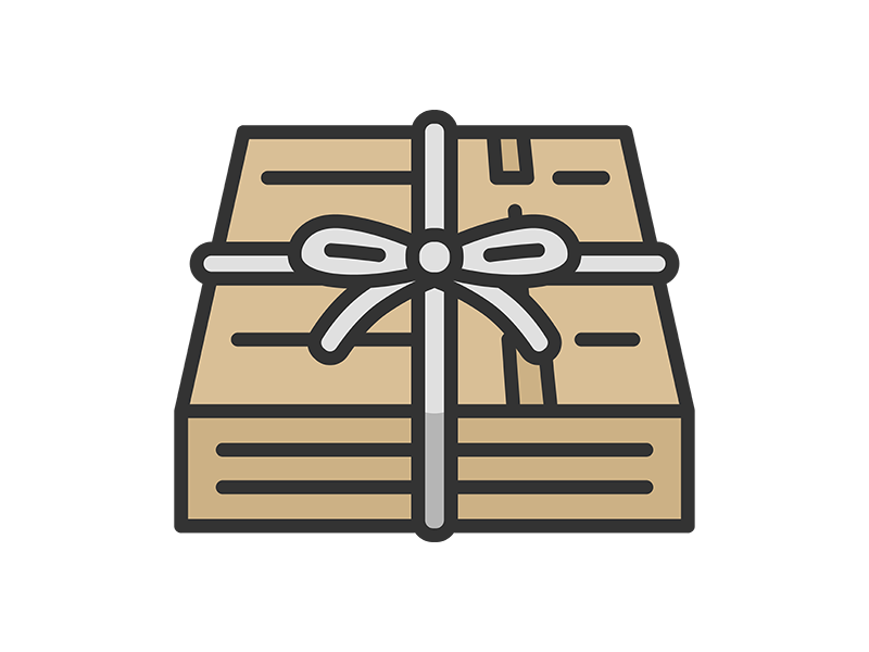 紐でくくった、段ボールのアイコン（線画カラー）の無料イラスト｜透過PNG・商用利用OK