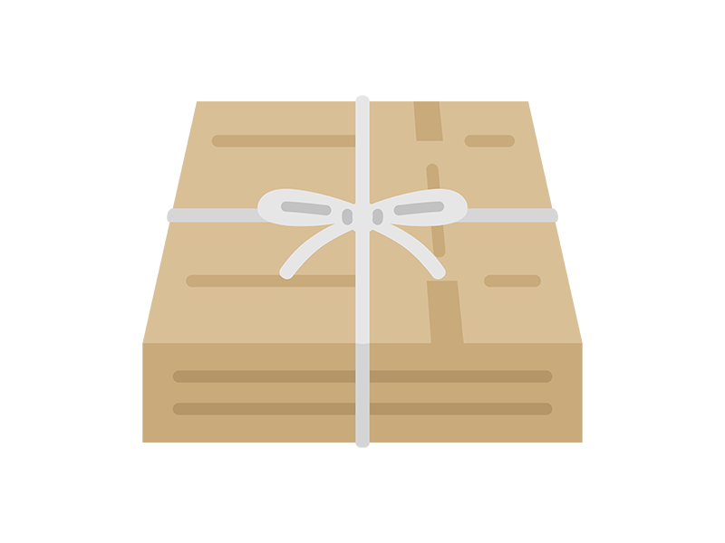 紐でくくった、段ボールのアイコンの無料イラスト｜透過PNG・商用利用OK
