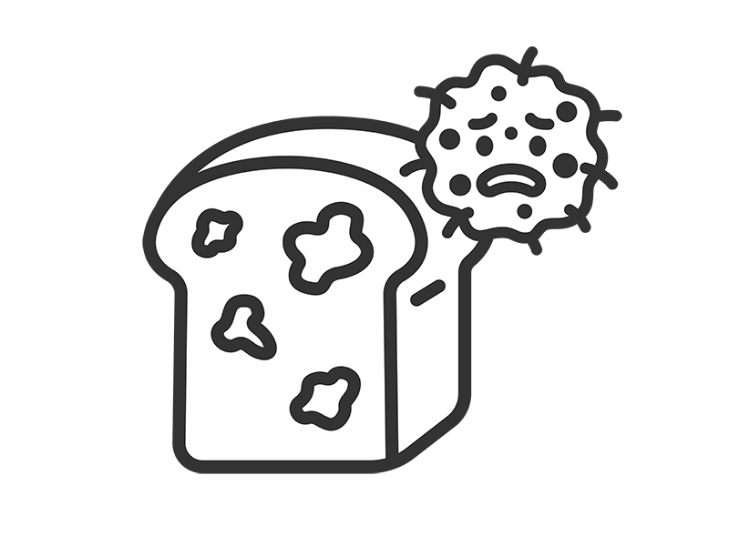 カビの生えた、食パンとキャラクターのアイコン（線画）の無料イラスト｜透過PNG・商用利用OK