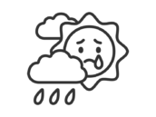 雨雲に隠れた、太陽のキャラクターのアイコン（線画）の無料イラスト｜透過PNG・商用利用OK