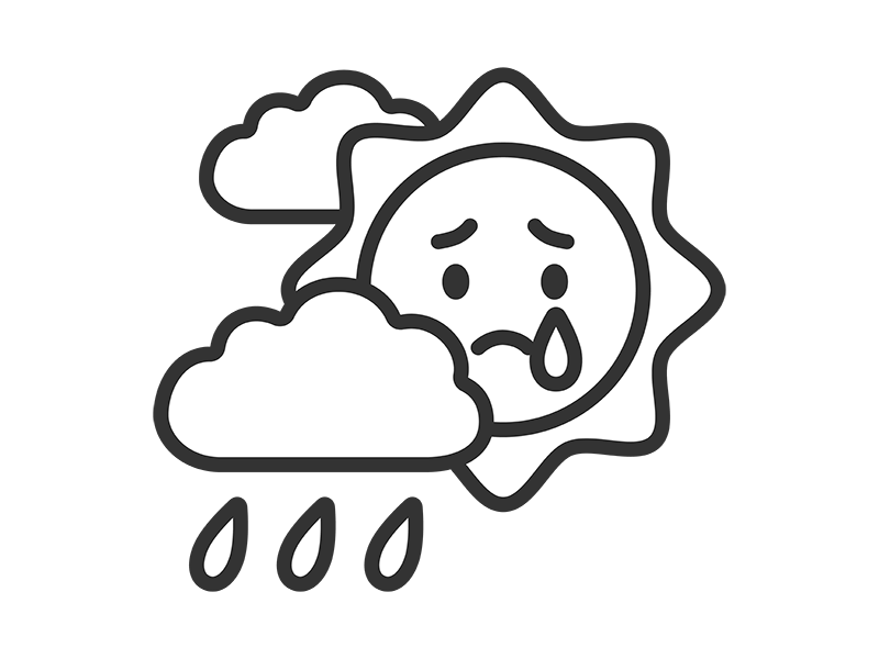 雨雲に隠れた、太陽のキャラクターのアイコン（線画）の無料イラスト｜透過PNG・商用利用OK