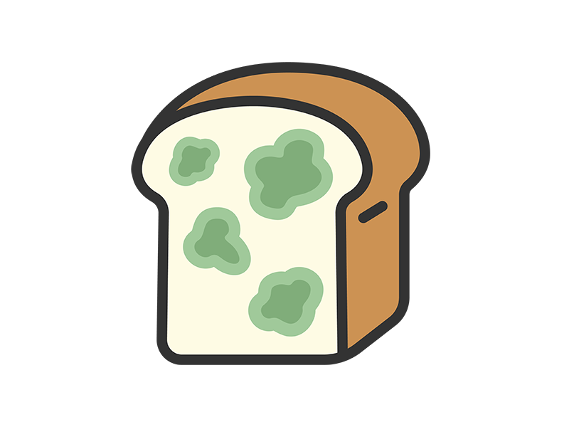 カビの生えた、食パンのアイコン（線画カラー）の無料イラスト｜透過PNG・商用利用OK
