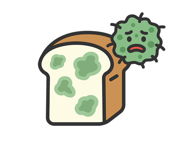 カビの生えた、食パンとキャラクターのアイコン（線画カラー）の無料イラスト｜透過PNG・商用利用OK