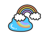 水溜りにうつった、虹のアイコン（線画カラー）の無料イラスト｜透過PNG・商用利用OK