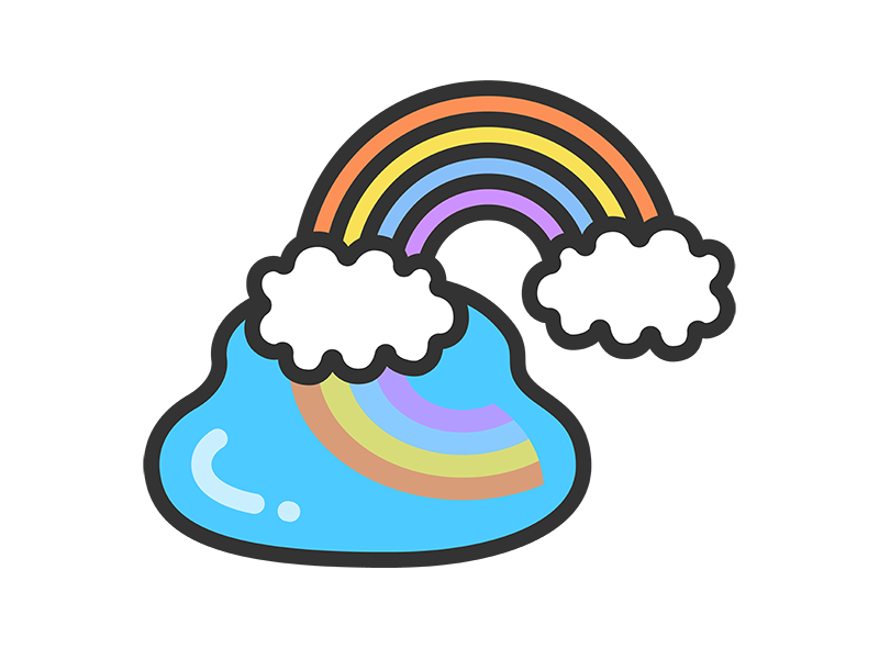 水溜りにうつった、虹のアイコン（線画カラー）の無料イラスト｜透過PNG・商用利用OK