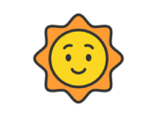 笑顔の太陽のキャラクターのアイコン（線画カラー）の無料イラスト｜透過PNG・商用利用OK