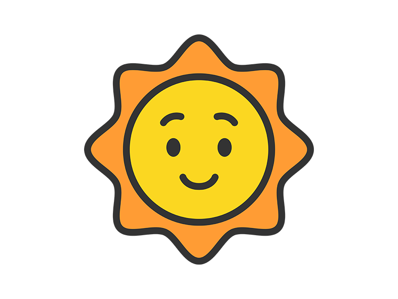笑顔の太陽のキャラクターのアイコン（線画カラー）の無料イラスト｜透過PNG・商用利用OK